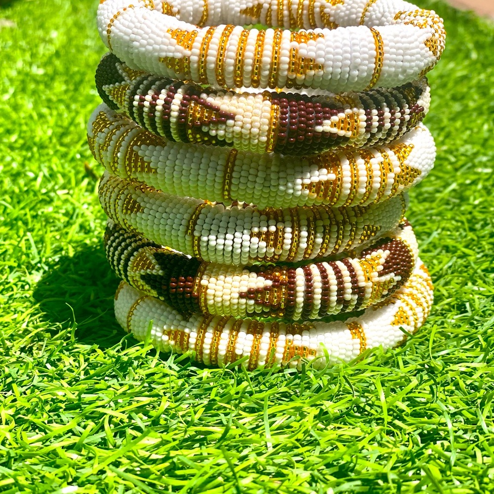 Zulu white and gold handmade bangles